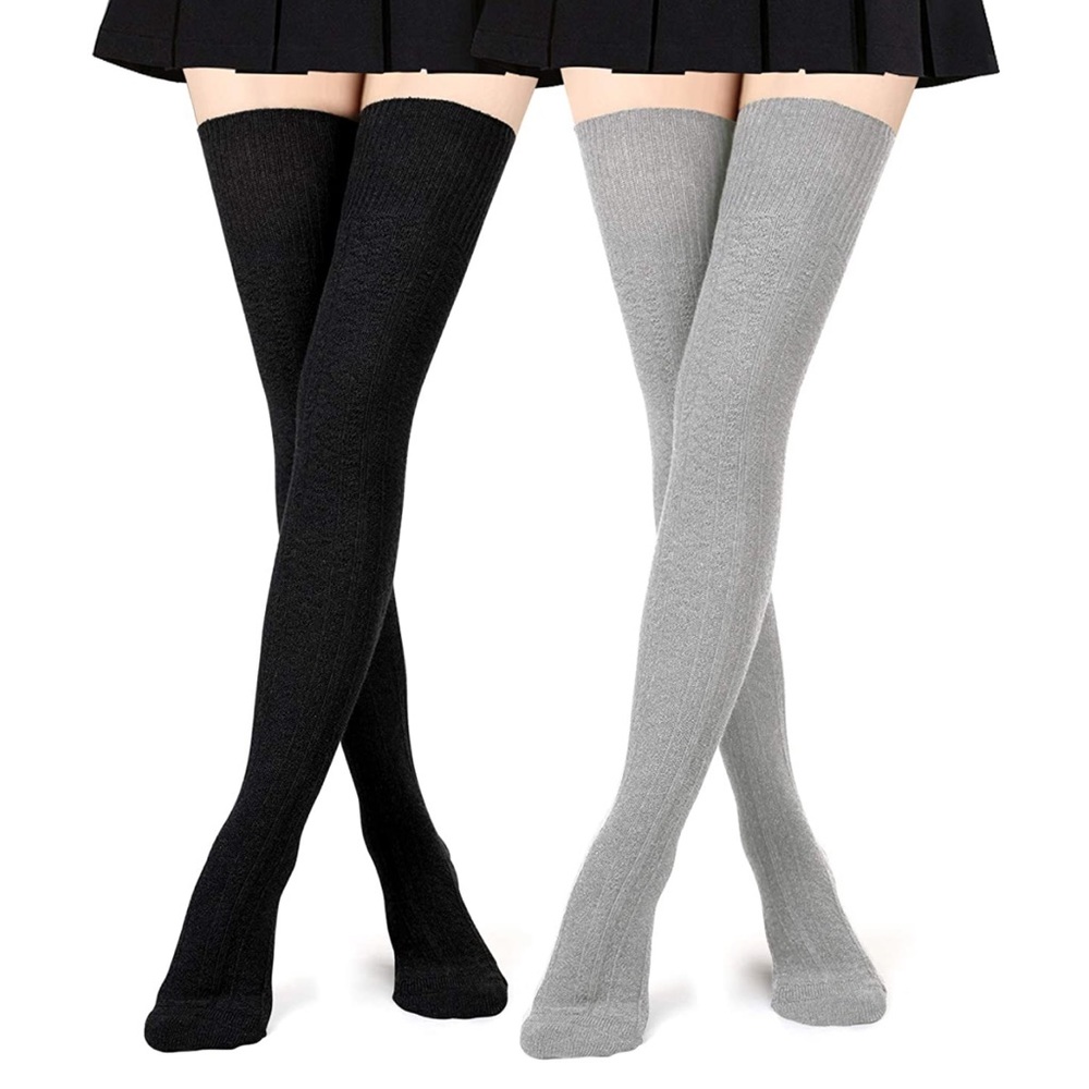 NEW GREY High Thigh Cotton Over Knee High Boot Stockings Extra Long Leg Warmers
